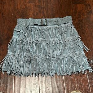 Nashville Babe Rhinestone Fringe Mini Skirt - Blue